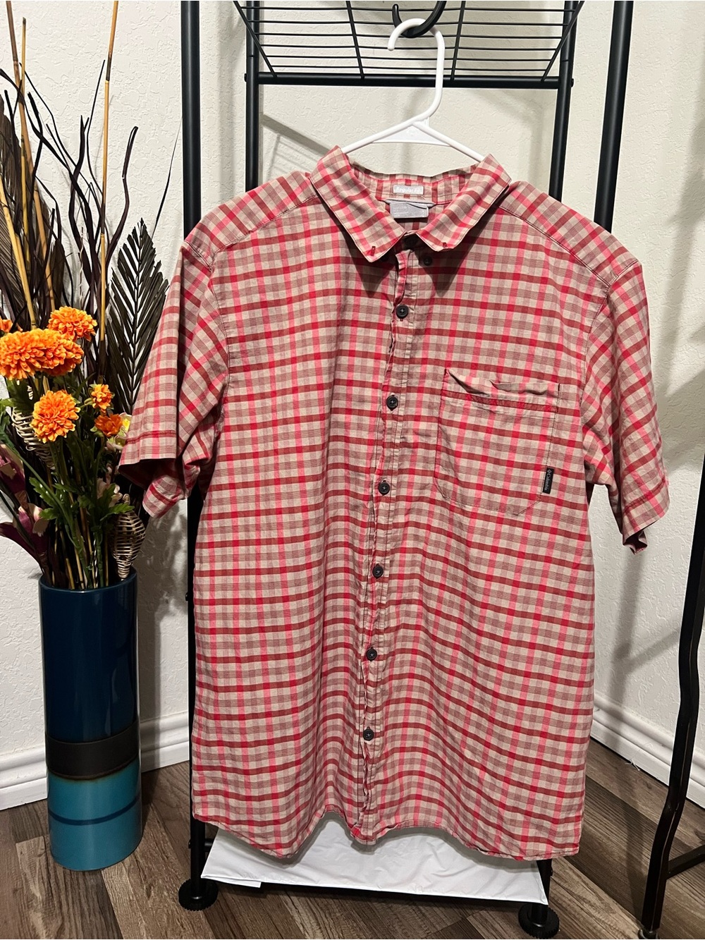 Columbia Red Plaid Short-Sleeve Button-Down Shirt
